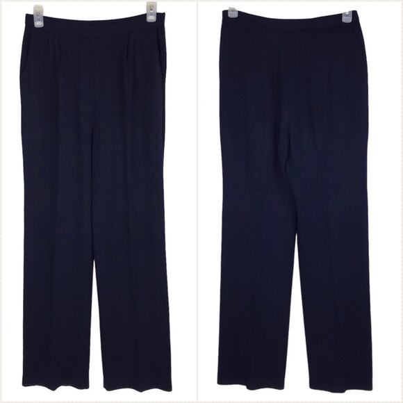 ST. JOHN Dark Blue Santana Knit Wool Blend Knit Trousers Pants Women’s Size 12 - Picture 2 of 12